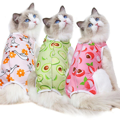 Printing Cat Sterilization Suit Anti-Licking Surgery after Recovery Pet Care Breathable Clothes Spring Summer Cat Clothing