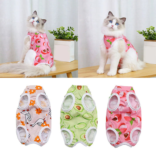 Printing Cat Sterilization Suit Anti-Licking Surgery after Recovery Pet Care Breathable Clothes Spring Summer Cat Clothing