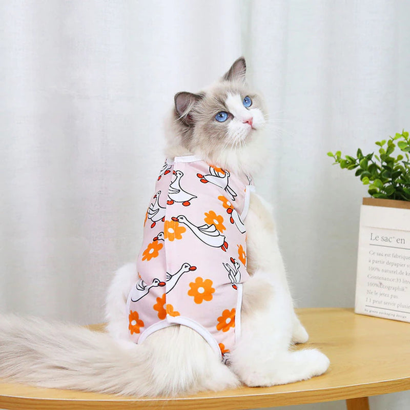 Printing Cat Sterilization Suit Anti-Licking Surgery after Recovery Pet Care Breathable Clothes Spring Summer Cat Clothing