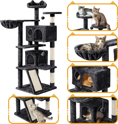 Multi-Level Cat Tree for Indoor Cats Cat Tree Tower for Large Cats with Sisal-Covered Scratching Posts, Condo, Stable Cat Tower, Cat Furniture Play Center for Indoor Cats Activity