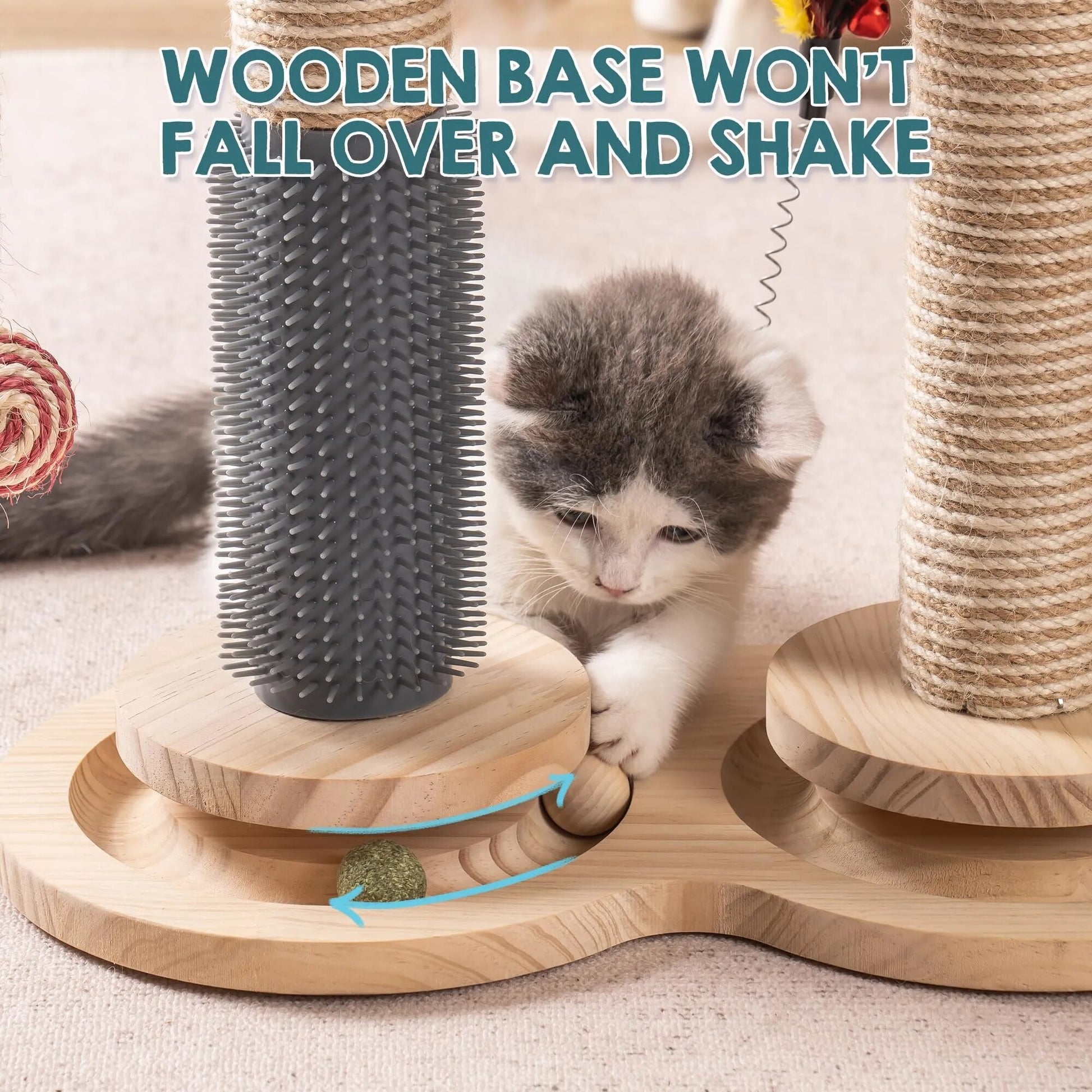 Cat Scratching Post for Indoor Soft Rabbit Fleece Perch for Rest Natural Sisal Scratcher Interactive Kitten Toy Balls